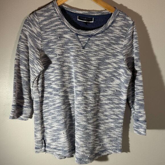 Karen Scott Sport Blue & White Marled Knit 3/4 Sleeve Tunic Sweater | Small - Picture 1 of 5
